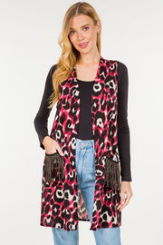 70 OT-M {Eye Catching} Black Animal Print Vest W/Pocket Detail PLUS SIZE 1X 2X 3X