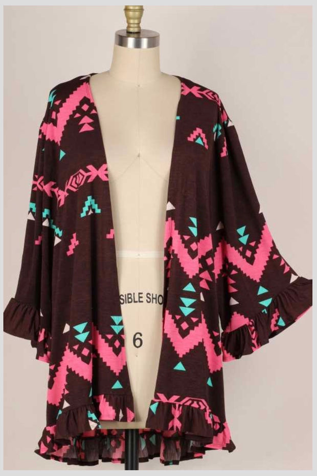 25 OT-G {Dream Walker} Brown Aztec Print Cardigan PLUS SIZE 1X 2X 3X