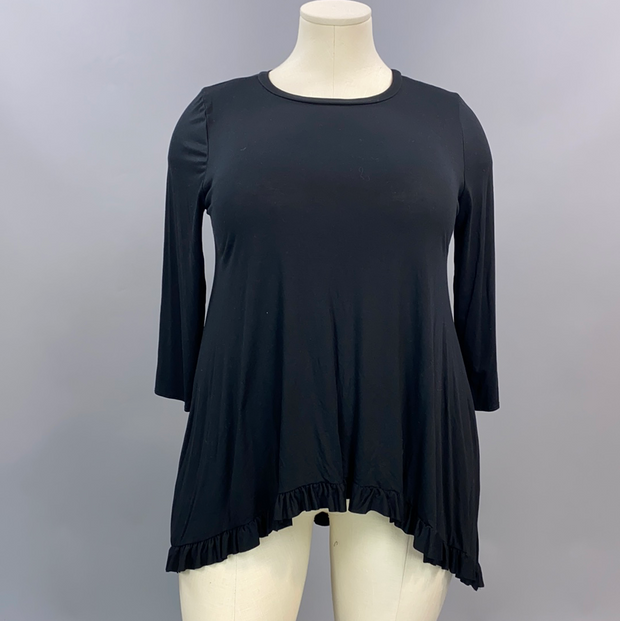 35 SQ-A {Night On The Town} Black Hi-Low Ruffle Hem Tunic PLUS SIZE XL 2X 3X