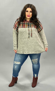 37 HD-D {Ride With Me} Grey Red Plaid Contrast Hoodie EXTENDED PLUS SIZE XL 2X 3X 4X 5X 6X