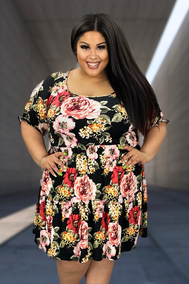 24 PSS-A {My English Garden} Black Floral Tiered Dress EXTENDED PLUS SIZE 3X 4X 5X