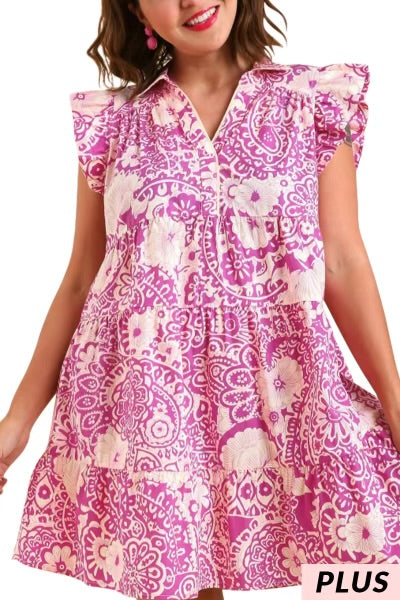 86 OR 33 PSS-I {Way Of Life} Umgee Magenta Floral Dress PLUS SIZE XL 1X 2X