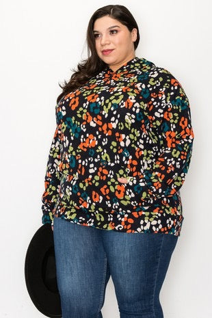 89 HD-J {Brush with Fate} Multi-Color Multi-Print Hoodie EXTENDED PLUS SIZE 3X 4X 5X
