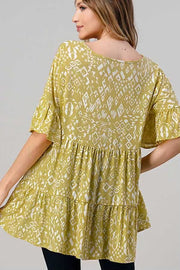 78 PQ-A {Pleasing To The Eye} Yellow Print Tiered Top PLUS SIZE 1X 2X 3X