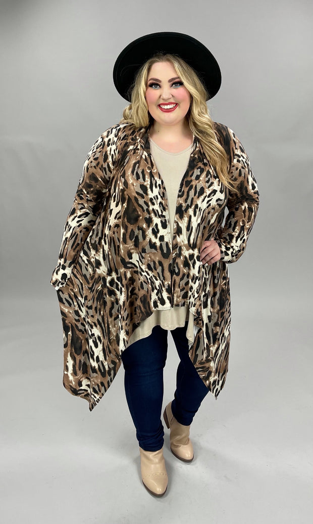 82 OT-B { Diva Style} Animal Print Cardigan W/Sleeve Patches PLUS SIZE 1X 2X 3X