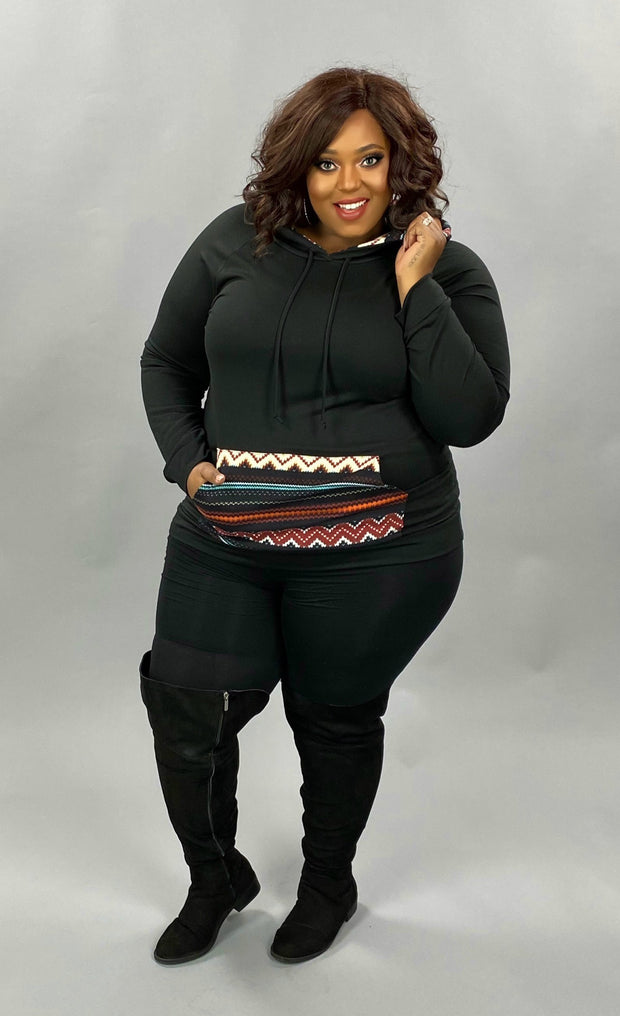 23 HD-E {Waiting On Forever}  Black Aztec Pocket Hoodie PLUS SIZE XL 2X 3X