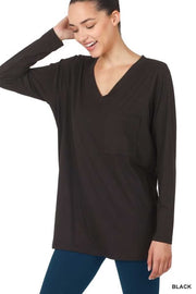 30 SLS-E {Ease Your Mind} Black V-Neck Top w/Pocket PLUS SIZE 1X 2X 3X