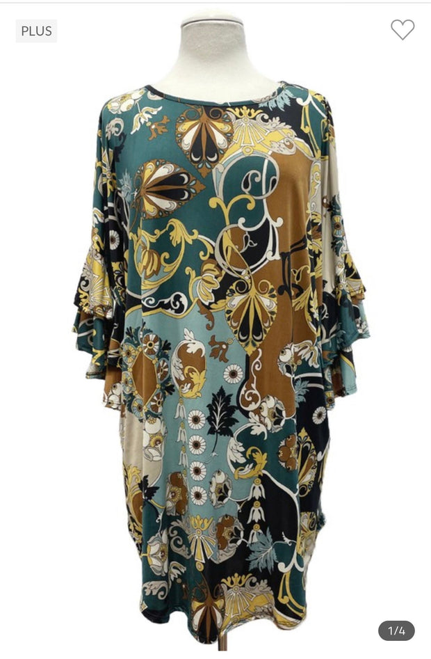 30 PQ-P {High Society} Green Multi-Color Print Tunic SALE!! EXTENDED PLUS SIZE 3X 4X 5X