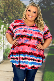 27 PSS-N {Creating Joy} Red Tie Dye V-Neck Top EXTENDED PLUS SIZE 3X 4X 5X