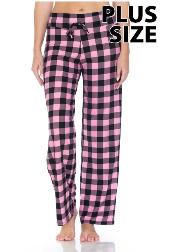 LEG 77 (Be There Soon) Baby Pink Checkered Elastic Drawstring Pants Plus Size