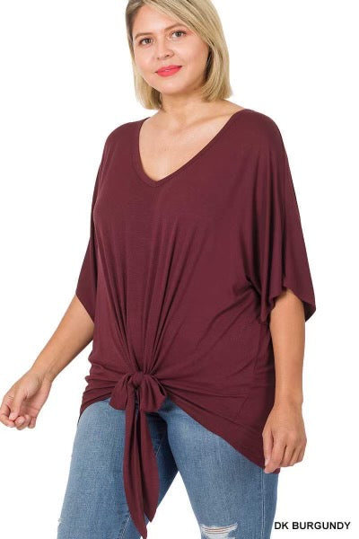 84 OR 44 SSS-I {All Tied Up} Dk Burgundy V-Neck Front Tie Top PLUS SIZE 1X 2X 3X  SALE!!!!