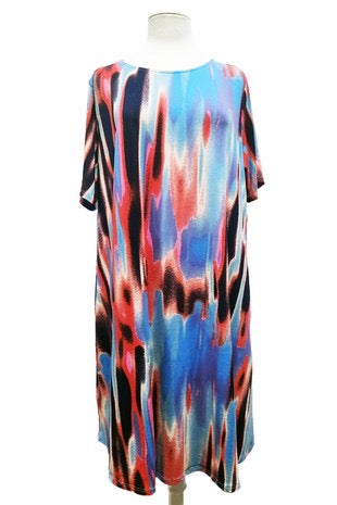 93 PSS-C {Day Of Gratitude} Blue/Multi-Color Print Dress PLUS SIZE XL 2X 3X