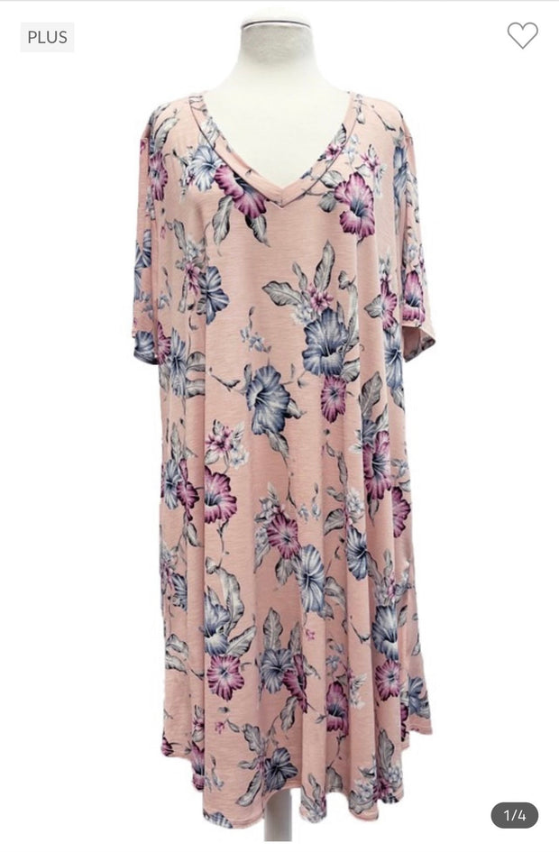 34 PSS-K {Blushing Lily} Blush Floral V-Neck Dress EXTENDED PLUS SIZE 3X 4X 5X *** FLASH SALE***