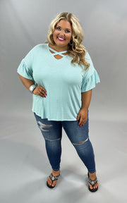 63 PSS-Z {Colorful Life} SALE!  Aqua Blue Striped Criss-Cross Top PLUS SIZE XL 2X 3X