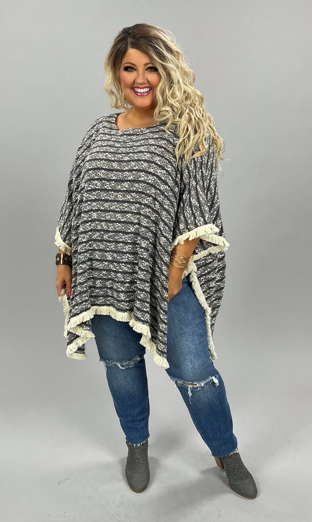 98 or 96 OT-O {Truly Curvy} UMGEE Charcoal Striped Stretchy Poncho PLUS SIZE 1X 2X 3X