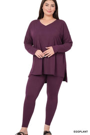 39 SET-C {Finding My Way} Eggplant Long Sleeve V-Neck Set PLUS SIZE 1X 2X 3X