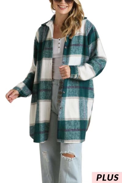 16 OT-B {Made It Special} Hunter Green Plaid Shacket PLUS SIZE 1X 2X 3X