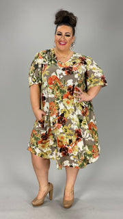 83 PSS-A {Posing For The Camera} Taupe Rust Floral Dress EXTENDED PLUS SIZE 3X 4X 5X