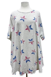 21 PSS-I {Under The Stars} Light Grey Star Print Top  EXTENDED PLUS SIZE 3X 4X 5X