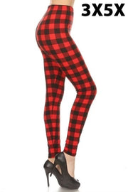 LEG-31 {Plaid About You} Red/Black Plaid Leggings EXTENDED PLUS SIZE 3X/5X