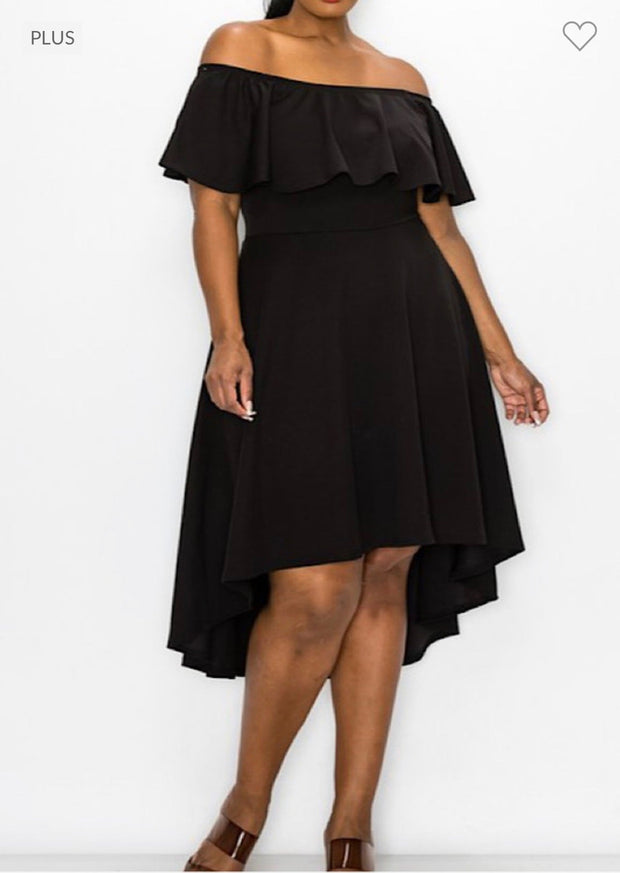 LD-Y {Elegant Dreams}  Black Open Shoulder Dress  w Ruffle Detail PLUS SIZE XL 2X 3X***SALE***