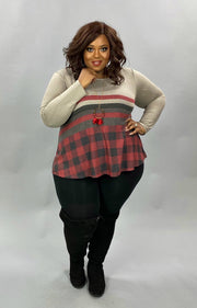 19 CP-T {Heading Out}  ***FLASH SALE***Grey With Red Black Plaid Top PLUS SIZE XL 2X 3X