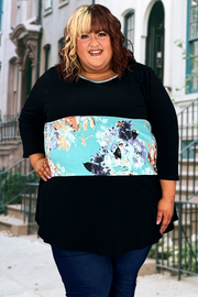 37 CP-Z {Always Together} Black/Mint Floral Top EXTENDED PLUS SIZE 3X 4X 5X