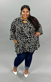 93 PQ-A {Love Deeply} Black/Ivory Print Keyhole Top  EXTENDED PLUS SIZE 1X 2X 3X 4X 5X 6X SALE!!!!