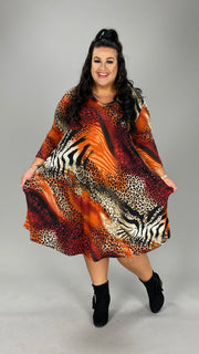 99 PQ-Z {Electric Nights} Red Animal Print V-Neck Dress EXTENDED PLUS SIZE 3X 4X 5X