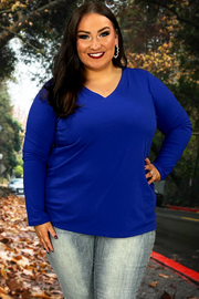 88 SLS-H {Keeping It Together} Bright Blue V-Neck Top PLUS SIZE 1X 2X 3X