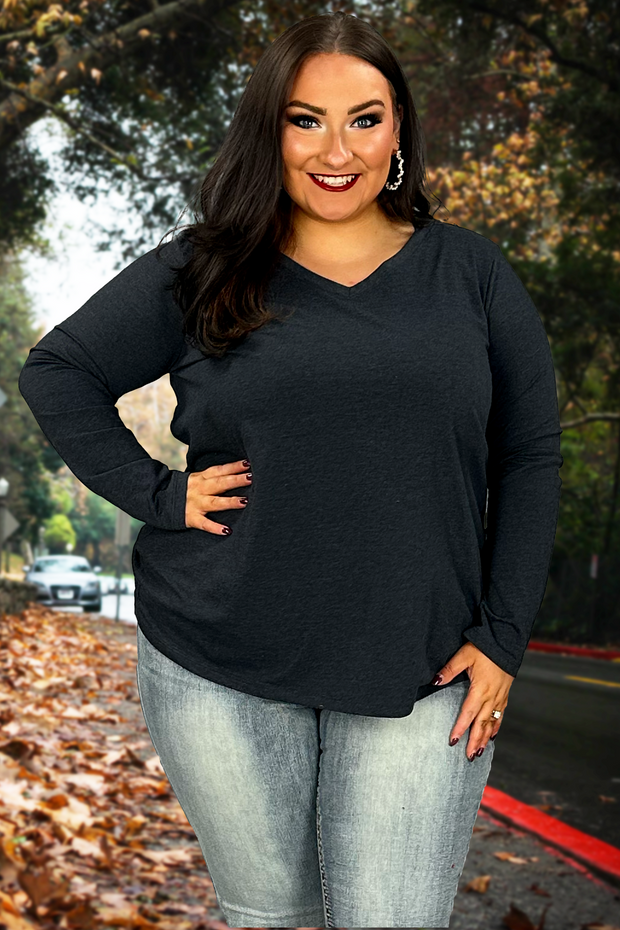 88 SLS-I {Keeping It Together} Charcoal V-Neck Top PLUS SIZE 1X 2X 3X