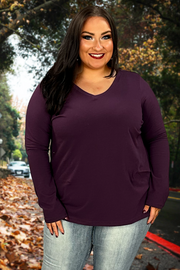 88 SLS-B {Keeping It Together} Eggplant V-Neck Top PLUS SIZE 1X 2X 3X