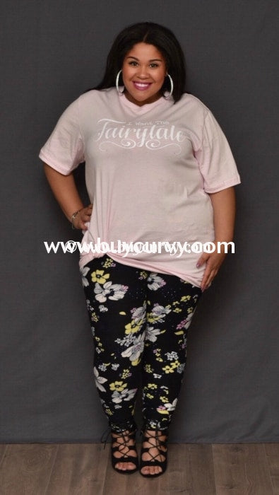 Leg/cp- Black Leggings With White Yellow & Pink Floral Print