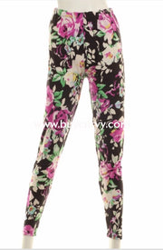 Leggings-Sss {Rose Garden} Black/magenta Floral Print Leggings