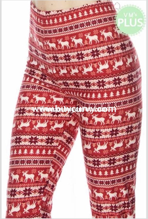 Leg/gt Happy Holidays Red Snowflake/deer Leggings