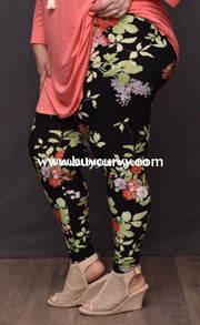 Leg/pls- Black Leggings With Springtime Floral Print