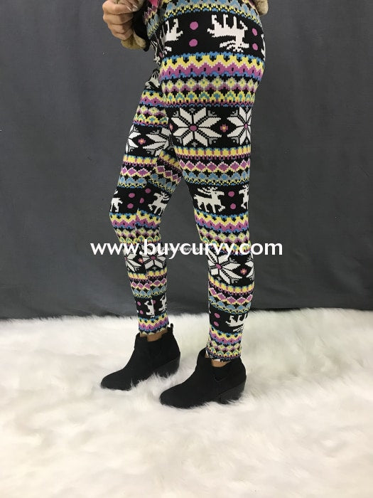 Leg/pss-Elderberry/daisy Reindeer Printed Fleece Lined Leggings