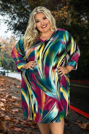 79 PQ-A {Living For This} Multi-Color Print V-Neck Dress EXTENDED PLUS SIZE 3X 4X 5X