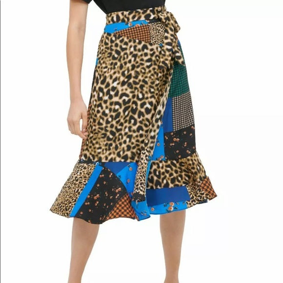 BT-G M-109 {Calvin Klein}  Patchwork Leopard Skirt SALE!!!  RETAIL 99.50 PLUS SIZE 16W 18W 22W 24W