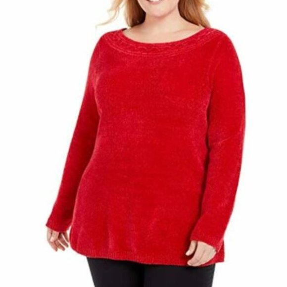 SLS-A  M-109 {Karen Scott} Red Chenille Sweater Retail 49.50