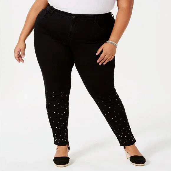 BT-N  M-109   {Style & Co} Black Embellished Jeans Retail $69.50 PLUS SIZE 20W 24W