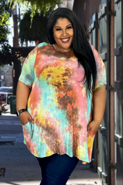 76 PSS-M {Majestic Moves} Teal/Mint Tie Dye Top EXTENDED PLUS SIZE 3X 4X 5X