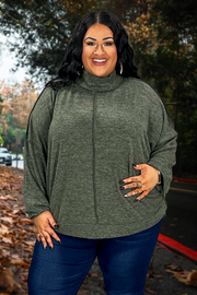 54 SLS-A {My Favorite Sweater} Dark Olive Fleece Sweater PLUS SIZE 1X 2X 3X