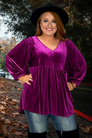 30 SQ-J {Nice & Special} Plum Velvet V-Neck Top PLUS SIZE XL 1X 2X