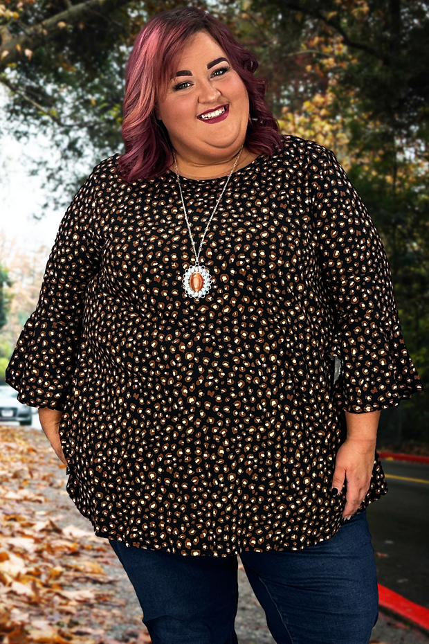 93 PQ-B {No Competing} Black/Brown Animal Print Top EXTENDED PLUS SIZE 3X 4X 5X