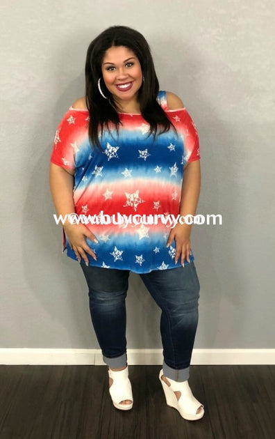 red white and blue plus size tops