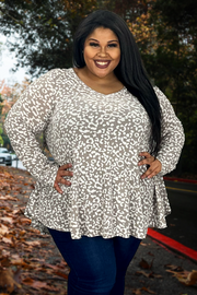 26 PLS-B {One Day Soon} Taupe Animal Print V-Neck Top EXTENDED PLUS SIZE 3X 4X 5X