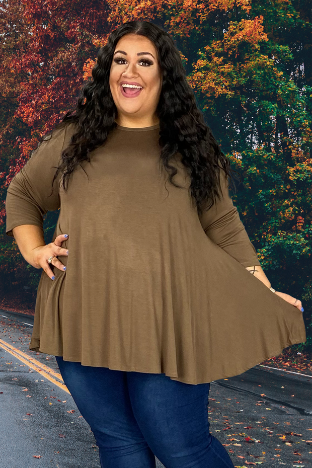 90 SQ-P {On Your Team} Brown Quarter Sleeve Tunic EXTENDED PLUS SIZE 3X 4X 5X