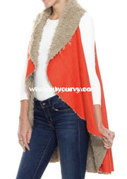 Ot-F {Greatest Love} Tomato Red Faux Fur & Suede Vest Outerwear