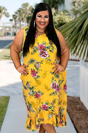 LD-Z {Early Bloomer} Goldenrod Floral High/Low Maxi Dress PLUS SIZE 1X 2X 3X